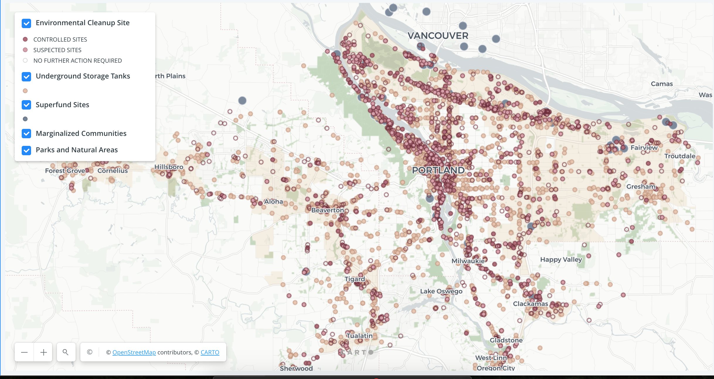 A screenshot of my project titled Brownfields in the Portland Metro