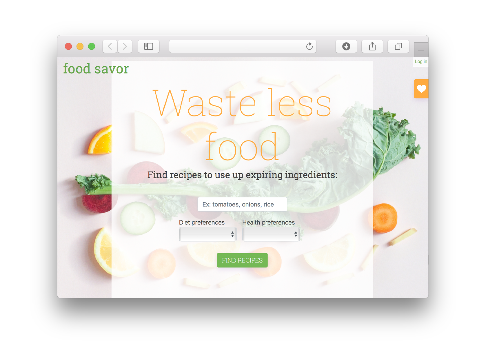 A screenshot of my project titled Food Savor